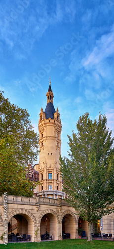 Vault at the Schwerin castle. With blue sky and clouds in the background.