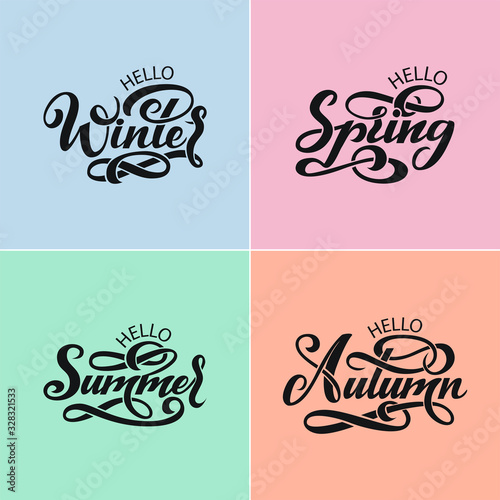 4 seasons vector lettering. Abstract hand drawn vector illustration.