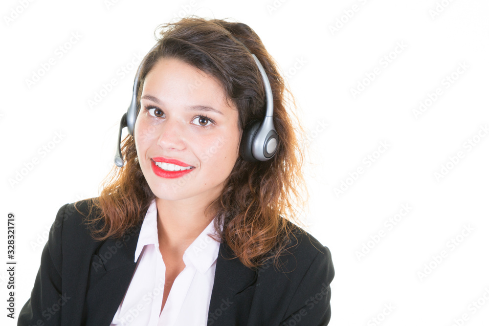 technical support woman operator with headset isolated on white background technical support woman operator with headset isolated on white background