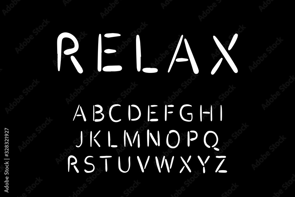 Relax hand drawn vector type font in cartoon style black white lettering