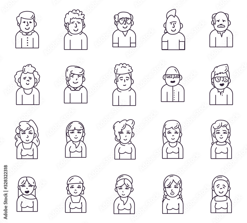 Isolated people avatars line style icon set vector design Isolated people avatars line style icon set vector design
