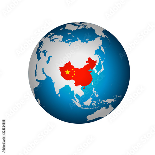 3d Earth Globe With Main Focus on China Map Editable Vector Illustration