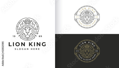 Line art lion logo design