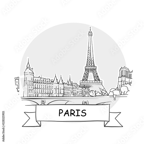 Paris hand-drawn urban vector sign
