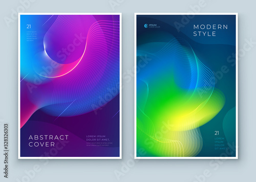 Liquid Abstract Cover Background Design. Fluid Dynamic Graphic Element for Modern Brochure, Banner, Poster, Flyer or Presentation Template with Line Pattern. Color Flow Frame illustration.