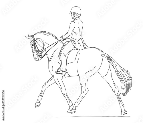 Fototapeta Naklejka Na Ścianę i Meble -  Dressage test, rider and horse, half-pass