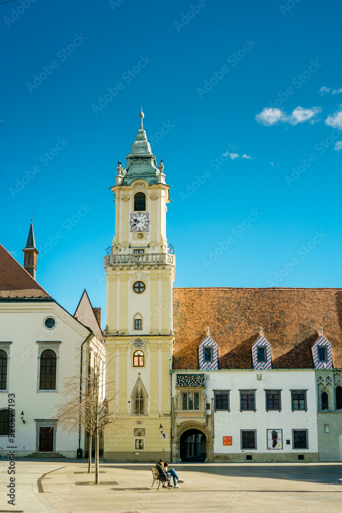 Naklejka premium Bratislava, Slovakia. View of Bratislava main square with the city hall