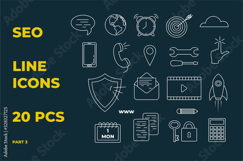 SEO icons set. Perfect line icons for seo, business and social media marketing