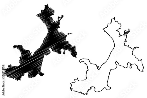 Fotografie Ufa City (Russian Federation, Russia) map vector illustration, scribble sketch C