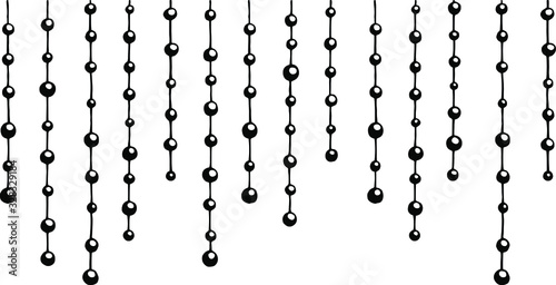 Black beads with decorations on a thread can be used as a fabric design, home textiles, wallpaper and other design.