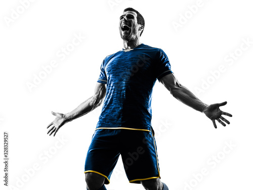 Fototapeta Naklejka Na Ścianę i Meble -  soccer player man happy celebration silhouette isolated