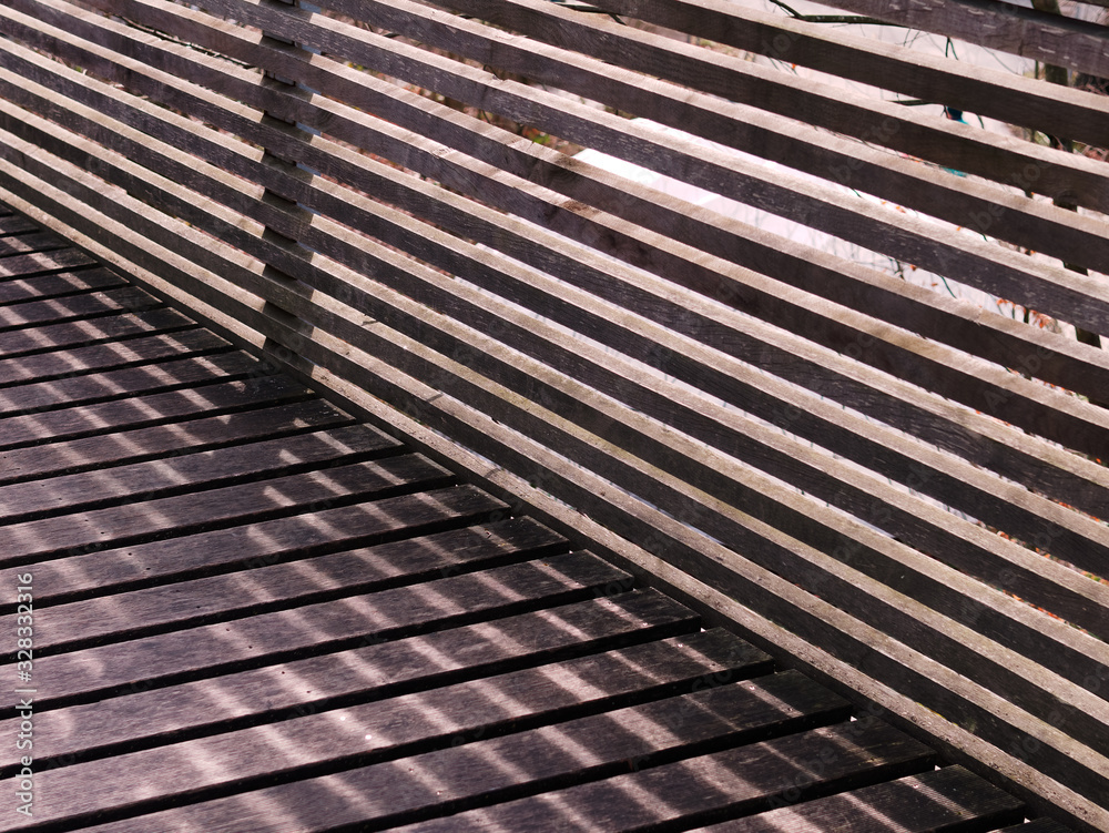 Wooden floor and fence.