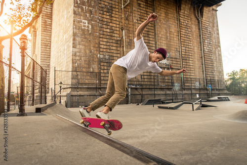 Skater training in a skate park in New York