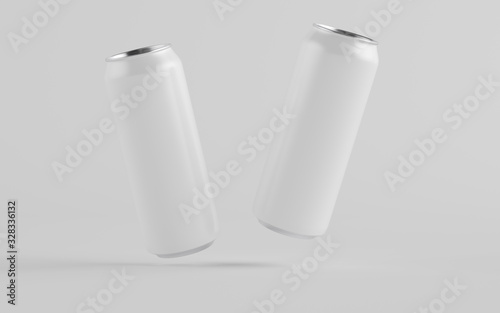 16 oz. / 500ml Aluminium Can Mockup - Two Cans. Blank Label.  3D Illustration photo