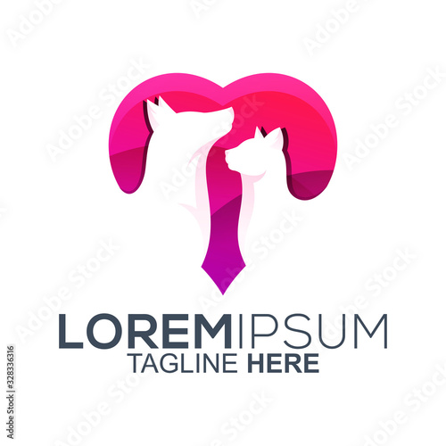 love dog cat pet care logo design vector