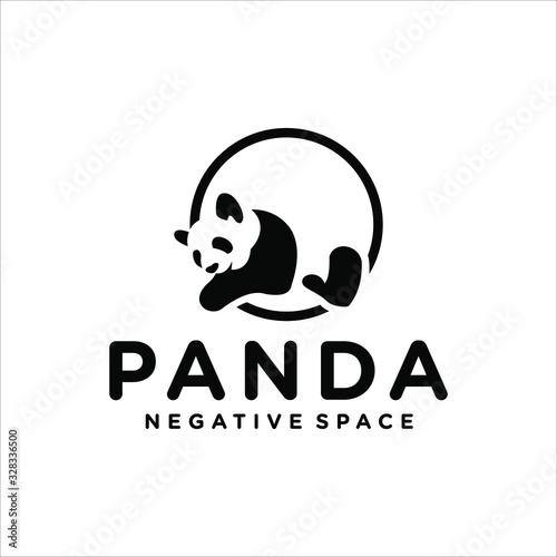 black modern panda logo design illustration 
