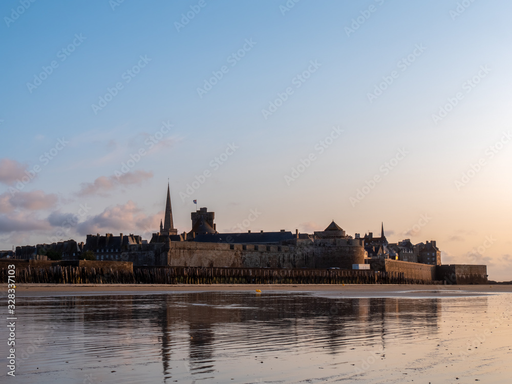 A beautiful city St-Malo, Brittany, by the sunset.
