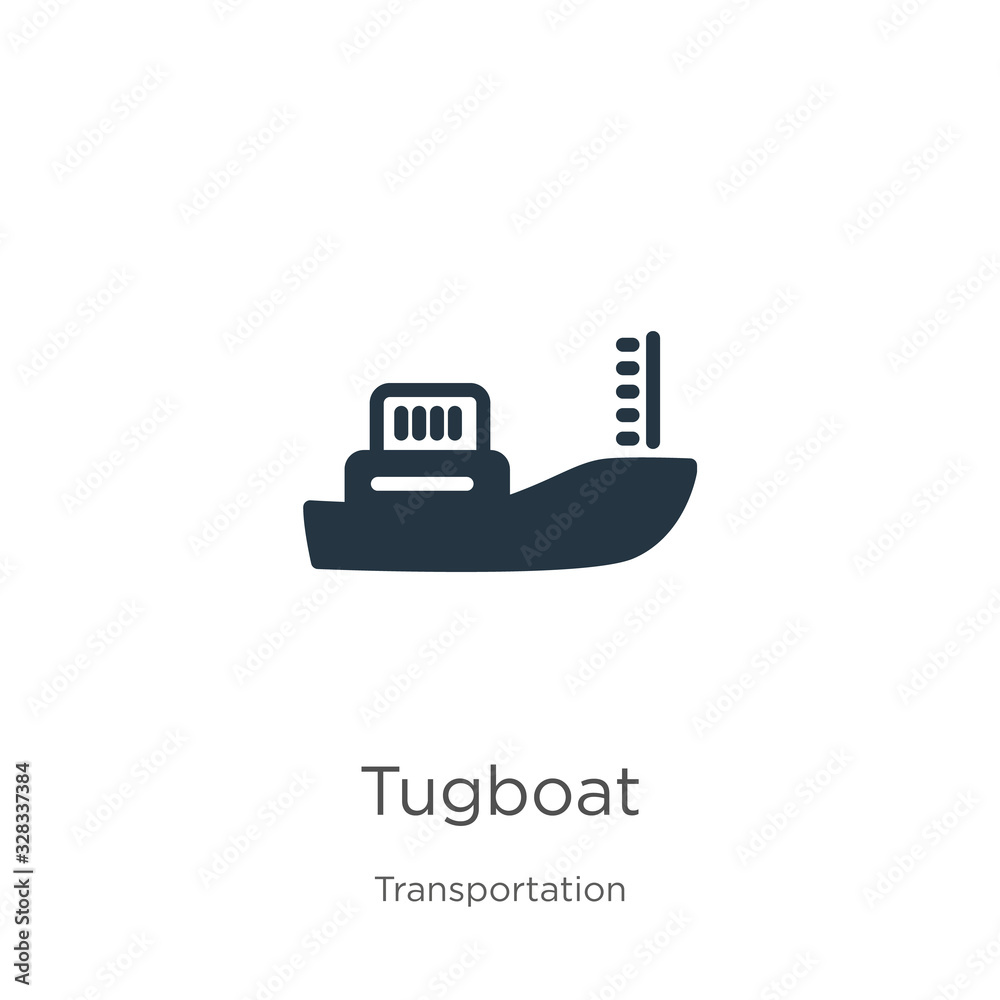 Tugboat icon vector. Trendy flat tugboat icon from transportation collection isolated on white background. Vector illustration can be used for web and mobile graphic design, logo, eps10 Tugboat icon vector. Trendy flat tugboat icon from transportation collection isolated on white background. Vector illustration can be used for web and mobile graphic design, logo, eps10