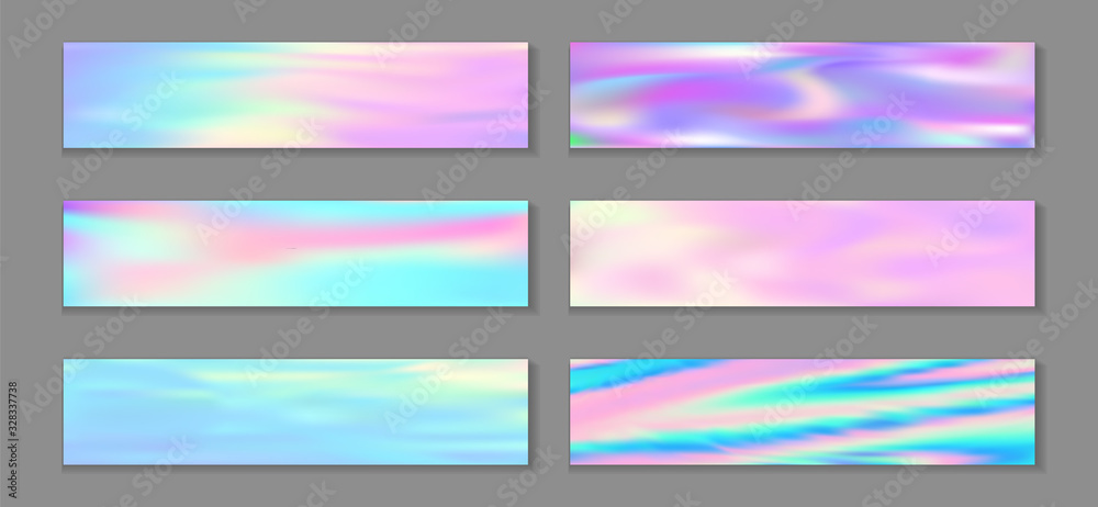 Fototapeta premium Holography vivid banner horizontal fluid gradient princess backgrounds vector collection. Beautiful
