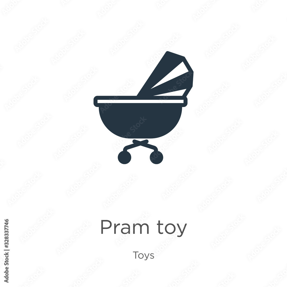 Pram toy icon vector. Trendy flat pram toy icon from toys collection isolated on white background. Vector illustration can be used for web and mobile graphic design, logo, eps10 Pram toy icon vector. Trendy flat pram toy icon from toys collection isolated on white background. Vector illustration can be used for web and mobile graphic design, logo, eps10