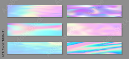 Holography vivid banner horizontal fluid gradient princess backgrounds vector collection. Beautiful 