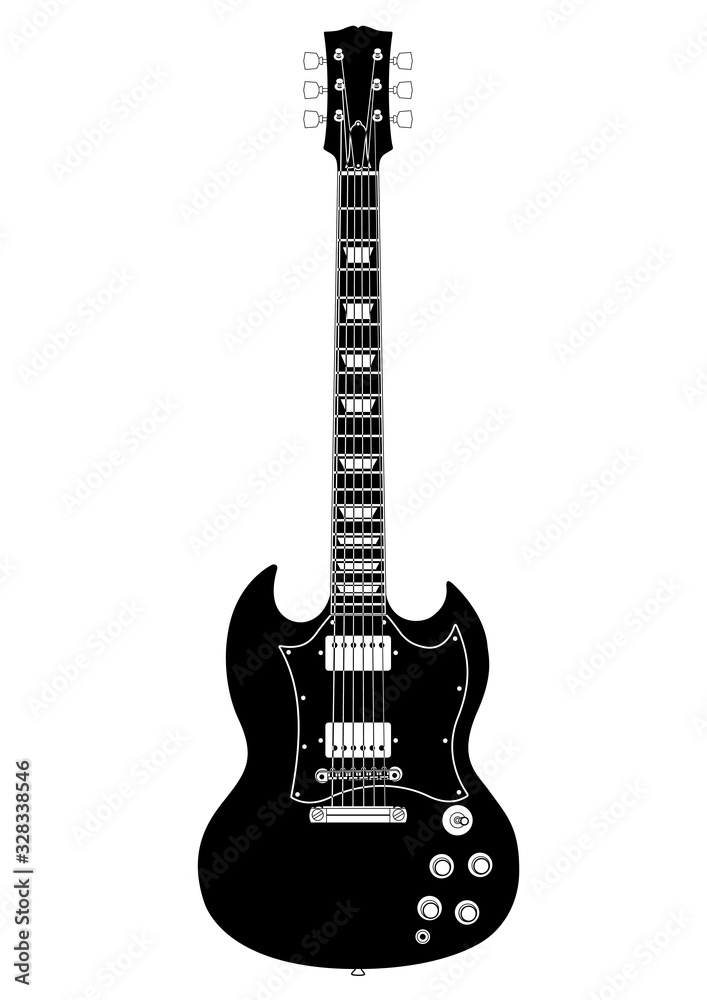 Electric guitar. Black & white versions. High quality details.	