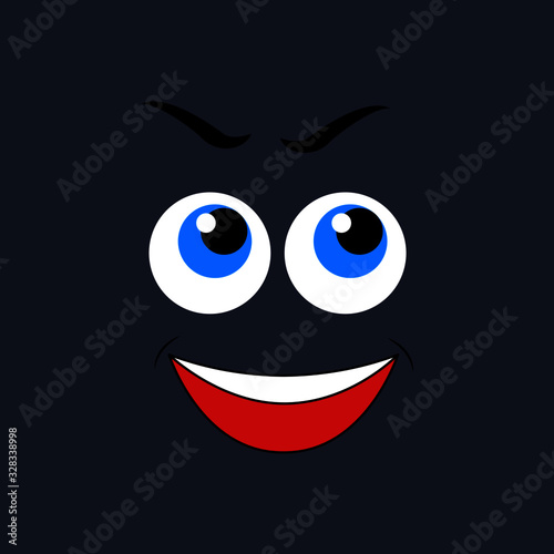 Cartoon face expression. Kawaii manga doodle character mouth and eyes, angry envy face emotion, comic avatar isolated on dark background. Vector illustration