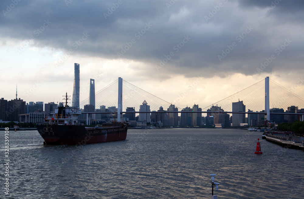 Chinese vessels under Shanghai Nanpu bridge 