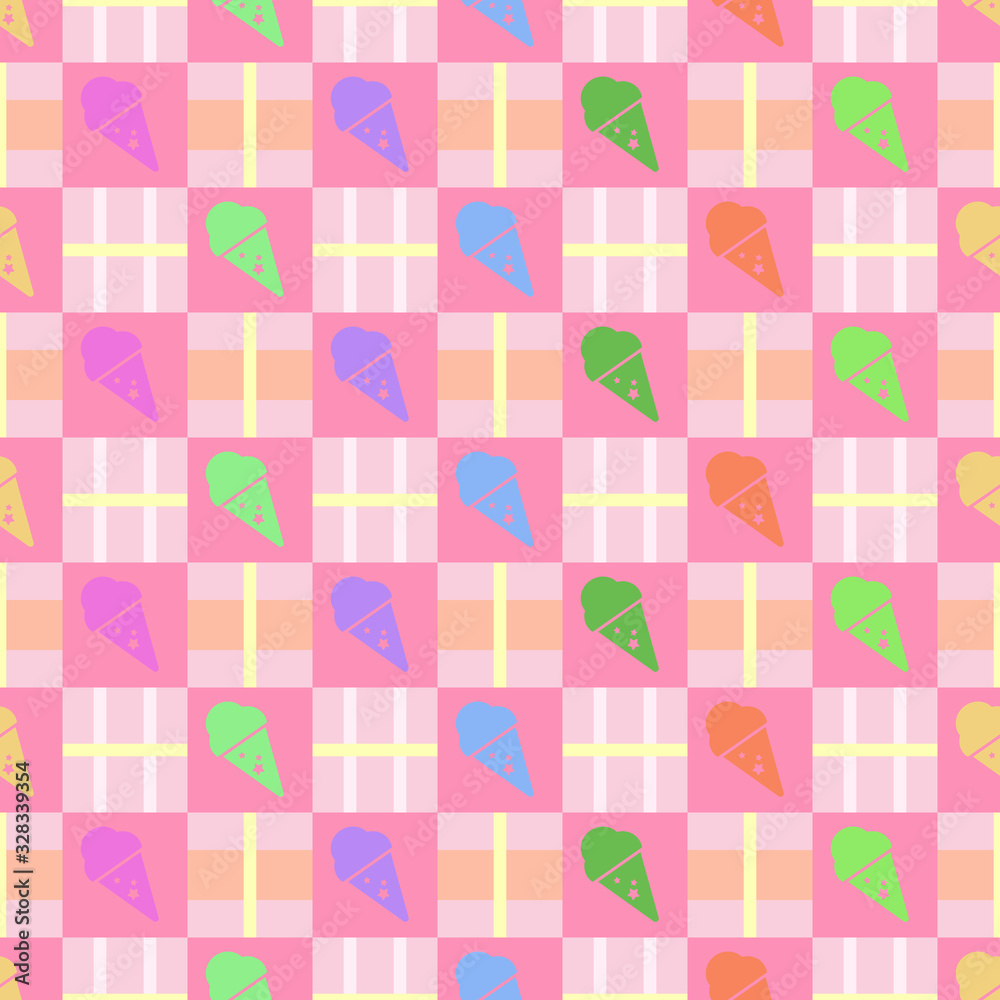 Seamless pattern created by several color of ice creams set to background Seamless pattern created by several color of ice creams set to background