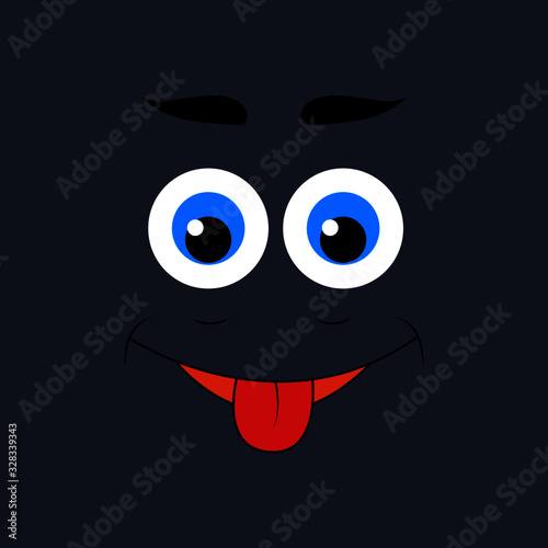 Cartoon face expression. Kawaii manga doodle character mouth tongue and eyes, funny clumsy face emotion, comic avatar isolated on pastel background. Vector illustration