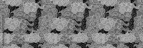 Vector monochrome clouds in the sky, seamless pattern, oriental decor, gray l...