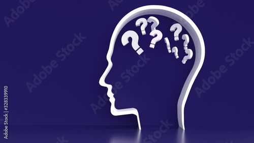 Wallpaper Mural Moving Questionmarks in Human Head outline in front of a color wall background. Business Psychology concept Torontodigital.ca