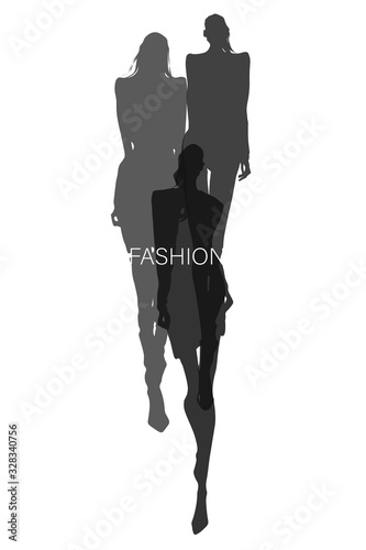 Group of young stylish women. Silhouettes of fashion models. Vector