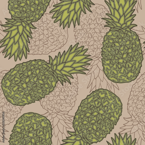 Seamless pattern with pineapples. Graphic stylized drawing. Vector illustration
