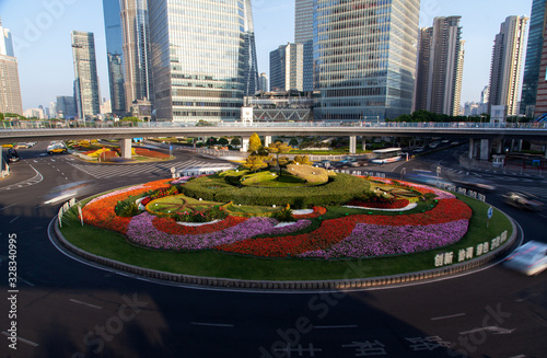 Shanghai Lujiazui pedestrian bridge in Pudong Area 