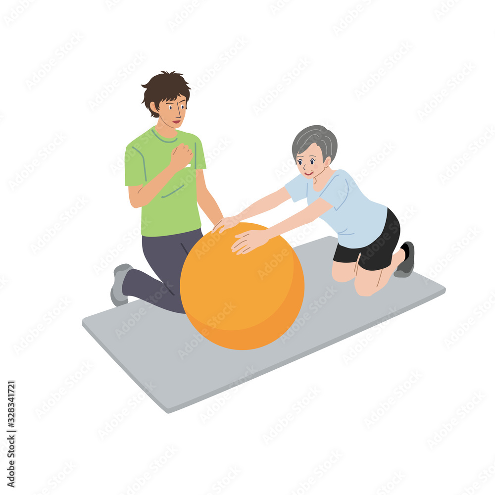 運動をする 高齢者 イラスト 女性 パーソナルトレーナー インストラクター Stock Vector Adobe Stock