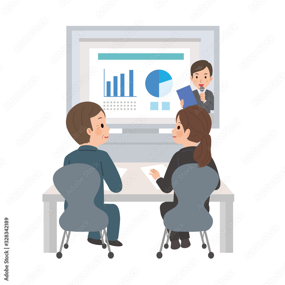 オンラインセミナー 研修 スライド プレゼン イラスト Stock Vector Adobe Stock