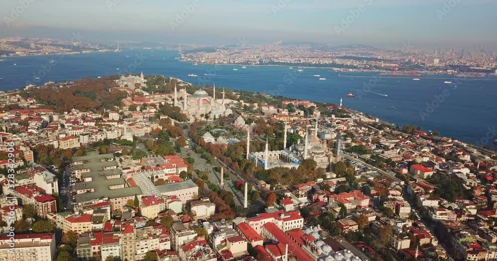 Sultan Ahmet square with drone, aerial video from istanbul, sunny day at beatuiful sultan ahmet square 4k video with drone, blue mosque, hagia sophia, topkapi palace, bosporus Sultan Ahmet square with drone, aerial video from istanbul, sunny day at beatuiful sultan ahmet square 4k video with drone, blue mosque, hagia sophia, topkapi palace, bosporus