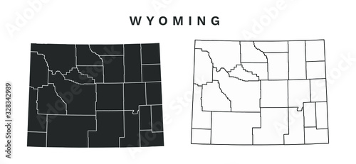 Wyoming State Map Vector - Blank Map of Wyoming Counties Editable Vector Illustration Black silhouette and outline