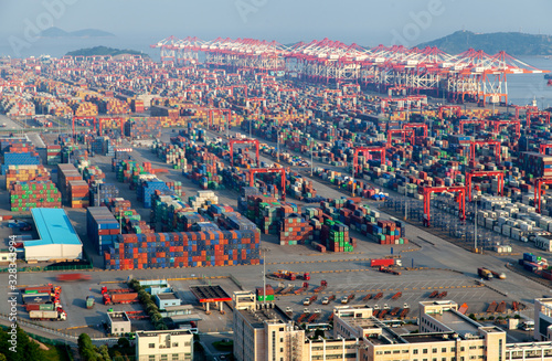 Chinese containers in Yangshan Port in Shanghai 
