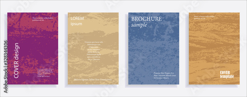 Minimalistic cover design templates. Set of layouts for covers of books, albums, notebooks, reports, magazines. Vintage texture gradient effect, flat modern abstract design. Grunge mock-up texture
