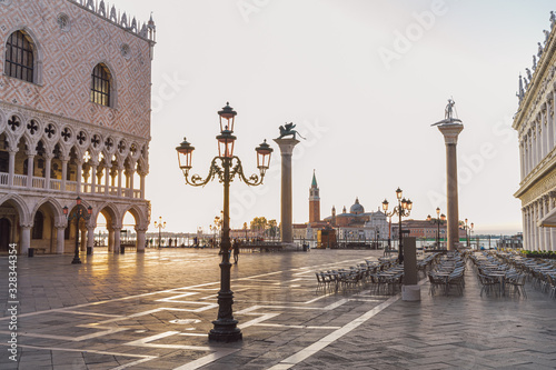 Palazzo Duccale with Piazzetta in Venice at sunrise - great panorama © Igor