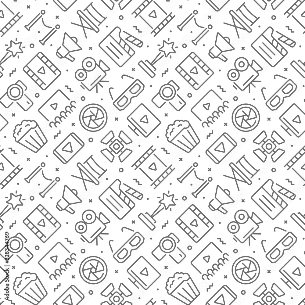 Movie related seamless pattern with outline icons