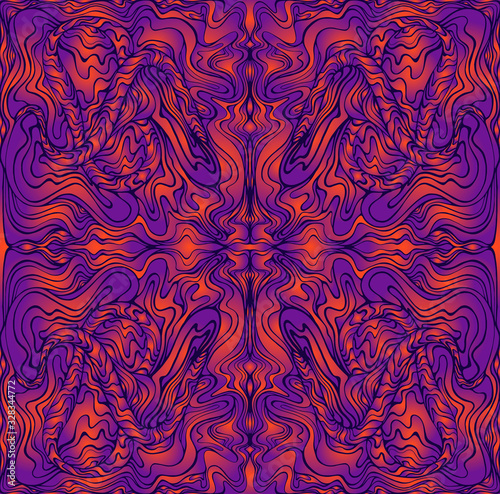 Vintage psychedelic trippy colorful waves fractal mandala. Ggradient neon colors
