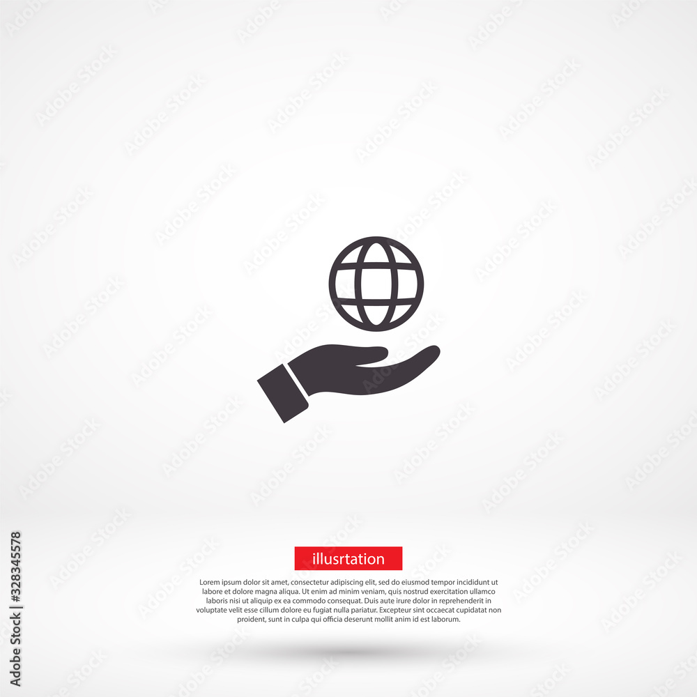 Planet in the hand icon , lorem ipsum Flat design Planet in the hand icon , lorem ipsum Flat design