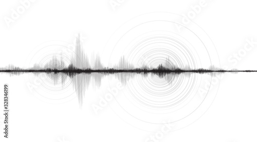 Black and white Mini Earthquake Wave With Circle Vibration Line White paper background,audio wave diagram concept,design for education and science,Vector Illustration.