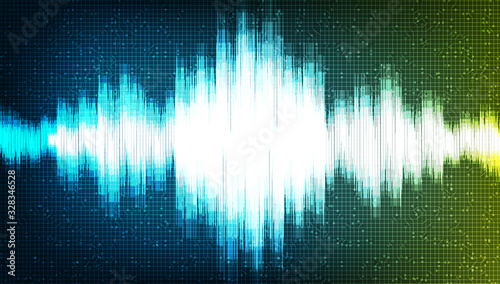 Digital Sound Wave Low and Hight richter scale on Blue and green Background,technology and earthquake wave diagram concept,design for music studio and science,Vector Illustration.