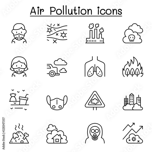 Air pollution icon set in thin line style