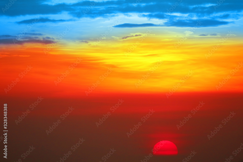 blue orange yellow red silhouette sky in sunset back on the cloud