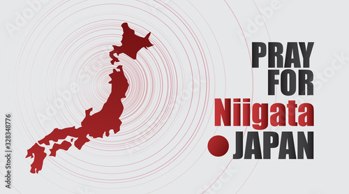 Pray for Niigata japan Message with Map on Gray background; design for Support and help to people; charity; donate after Earthquake; vector illustration.
